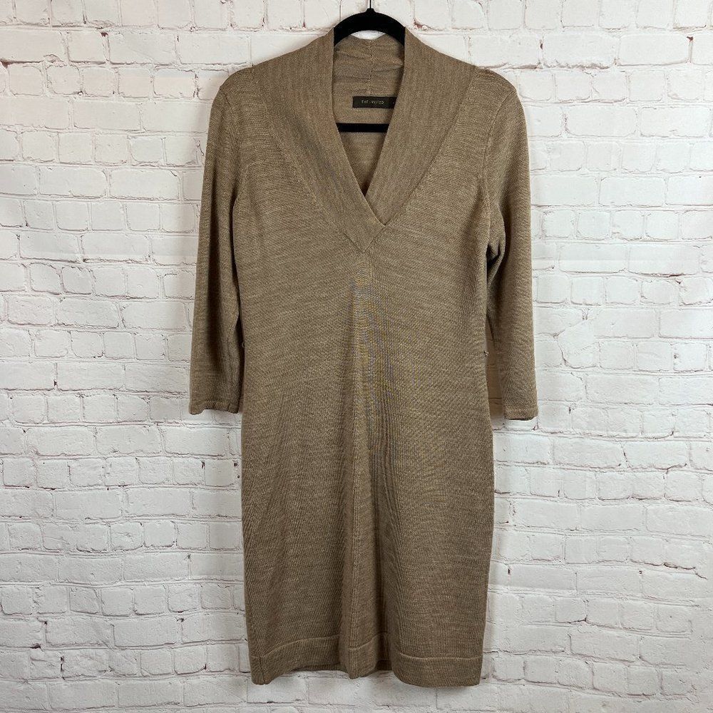 THE LIMITED beige wool blend knit bodycon shawl V-neck size S